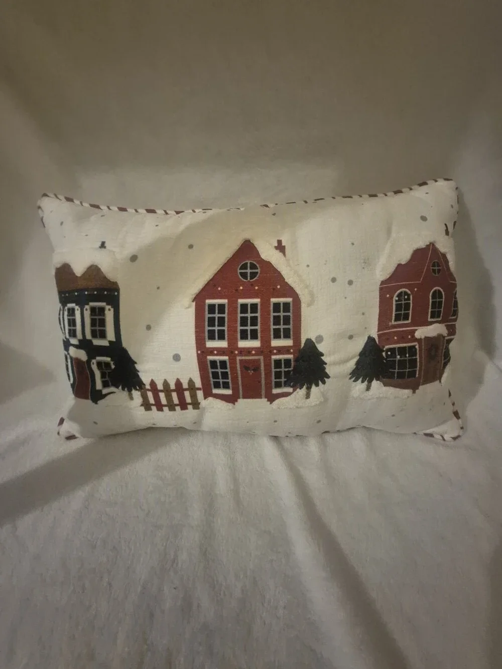 Printed & Embroidered Christmas Houses Throw Pillow Rectangle 14